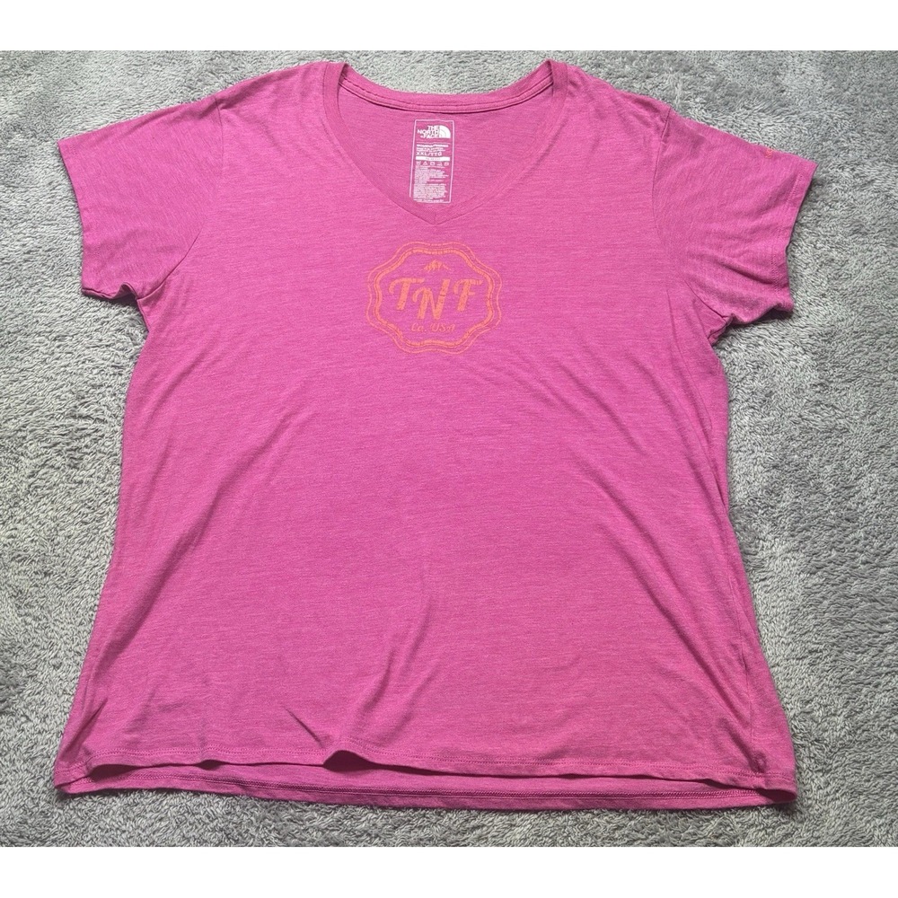 The North Face Shirt Women's 2XL Pink Slim Fit Graphic Logo Tee Outdoors Hiking